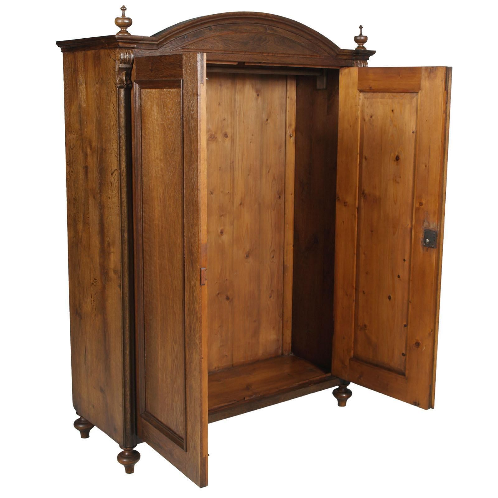 19th Century From Vienna Neoclassic Wardrobe Closet In Massive Oak Wax Polished photo furniture