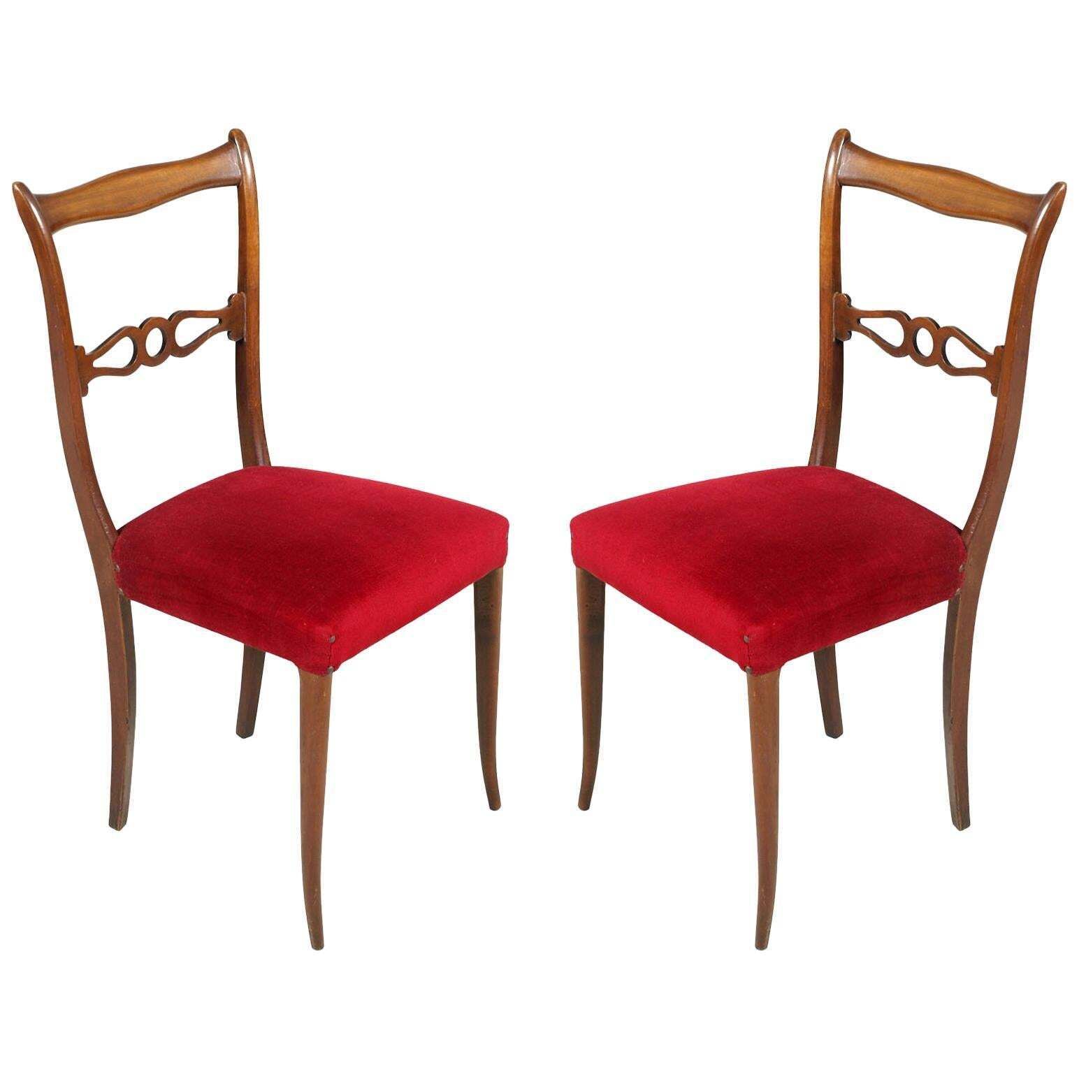 Pair Of The 1950s Lacquered Walnut Side Chairs Melchiorre Bega Attributed