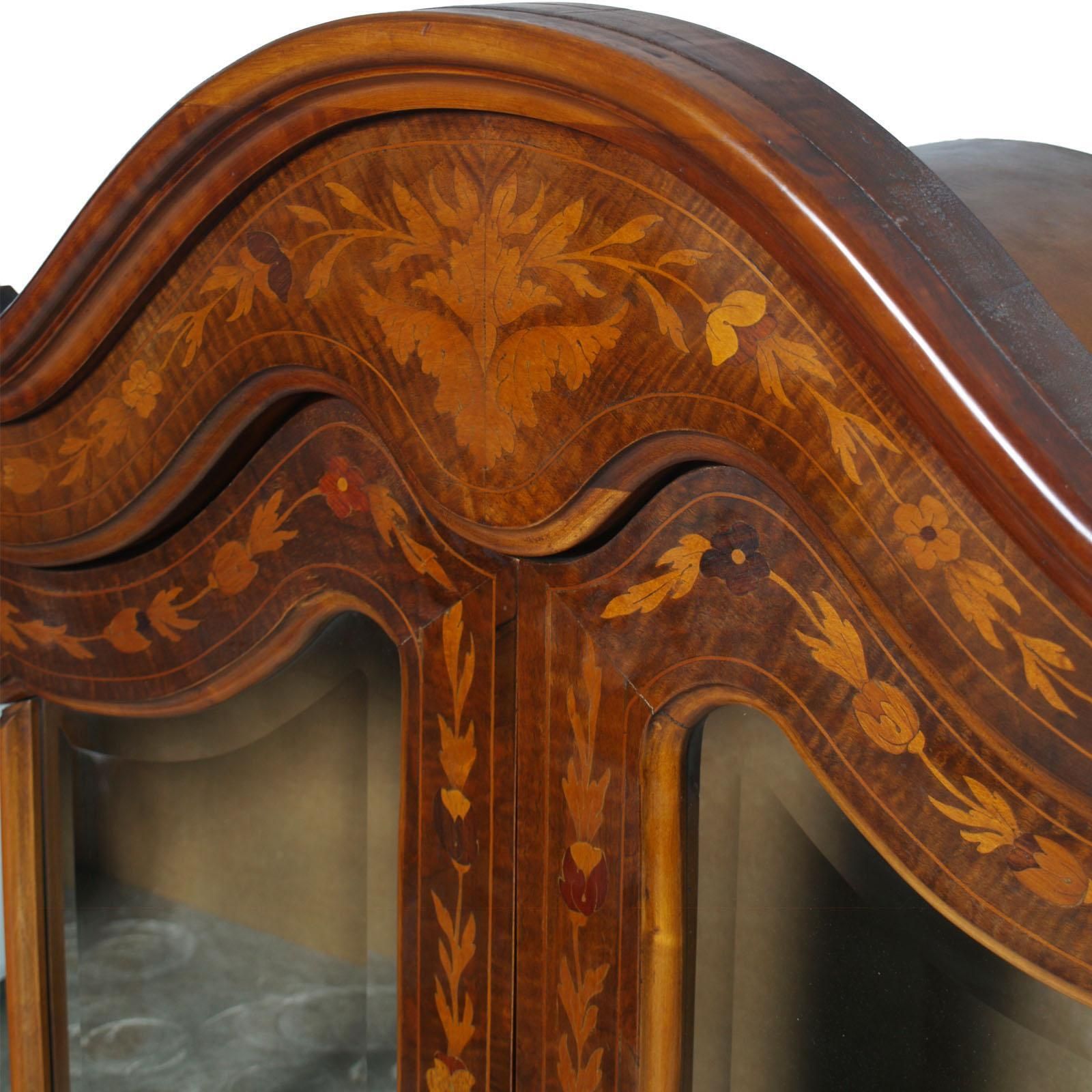 photo vintage 1930s Venetian Walnut Baroque Sideboard And Display Cabinet Richly Floral Inlaid