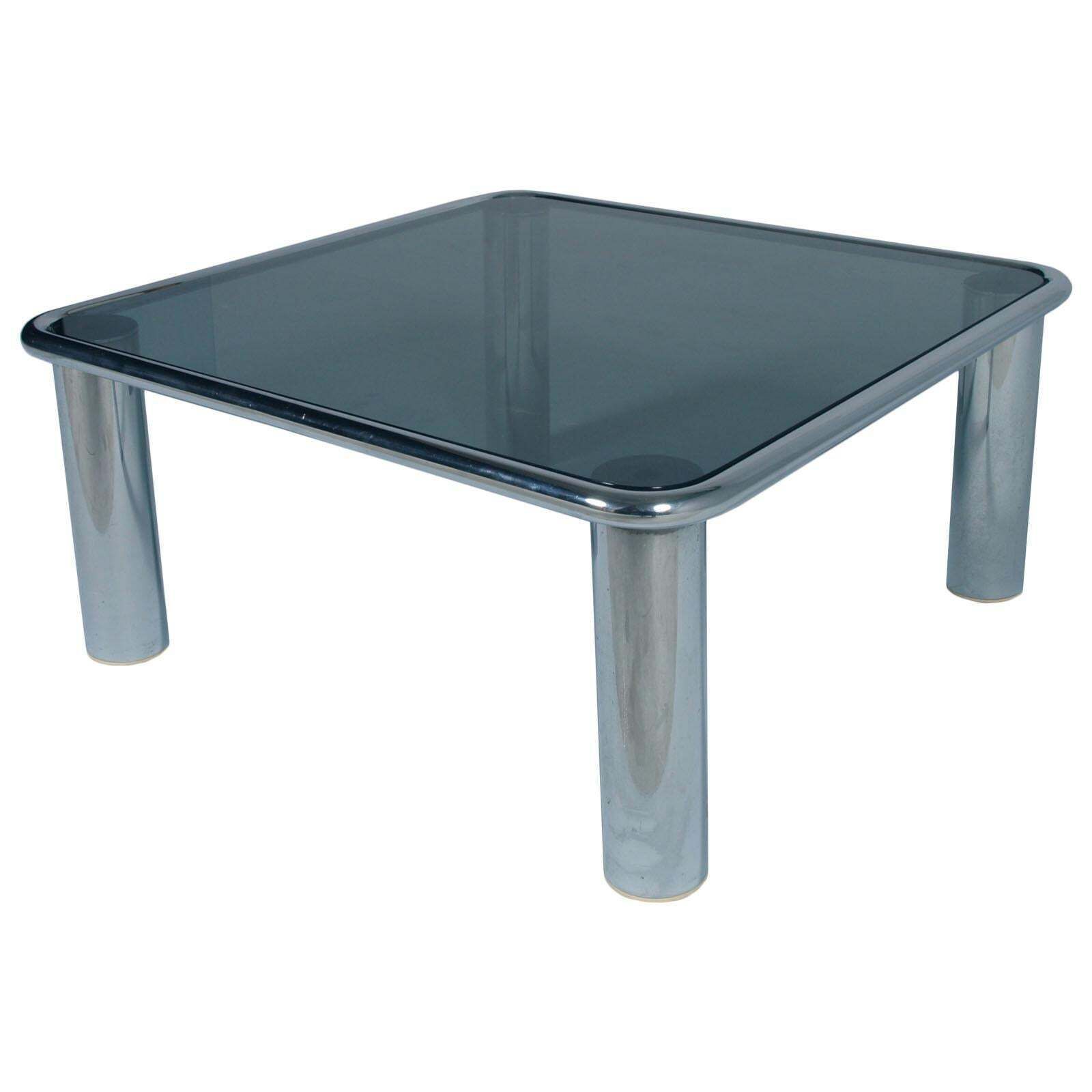 Mid Century Modern Chrome Coffee Table Glass Fumè Top By G. Frattini For Cassina photo furniture