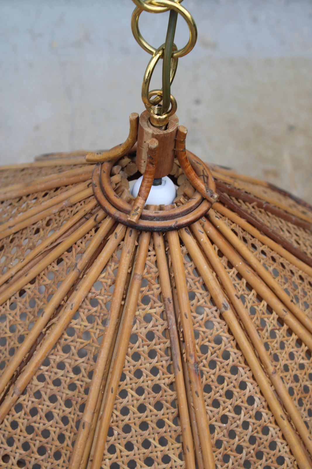 Decorative Pair Of Bamboo And Brass Chandeliers Italian Design 1950s photo vinterior