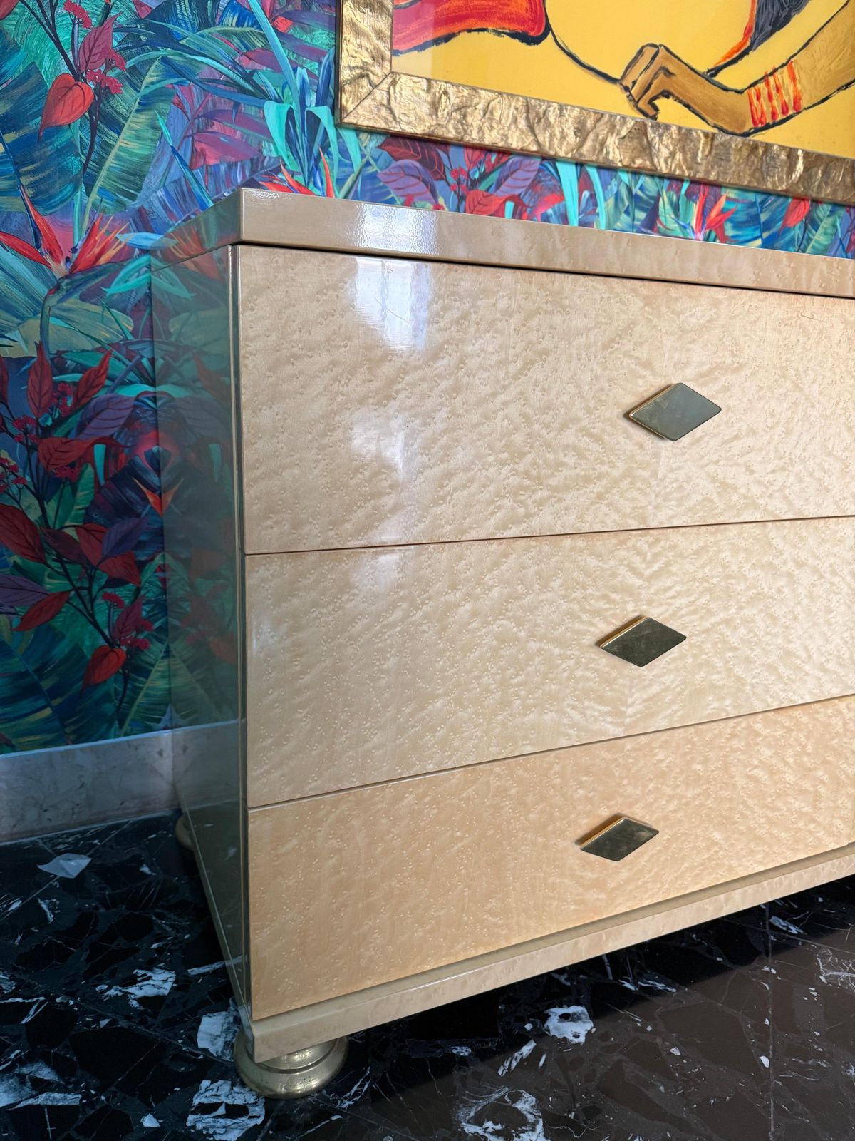Maple And Brass Chest Of Drawers Italy 1970 Tommaso Barbi Design photo for sale