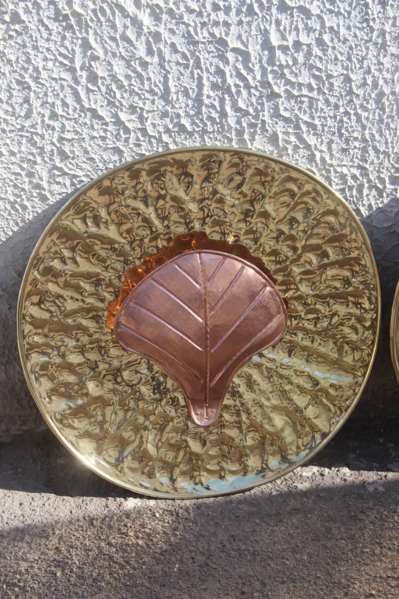Large Wall Lamps In Martellato Brass And Copper Italy 1970s Crespi Style photo 3398.0