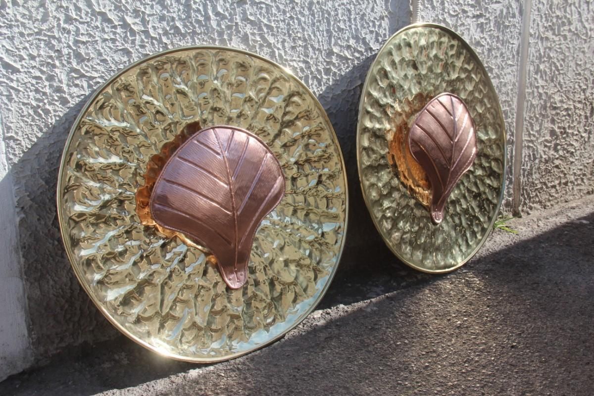 photo furniture Large Wall Lamps In Martellato Brass And Copper Italy 1970s Crespi Style