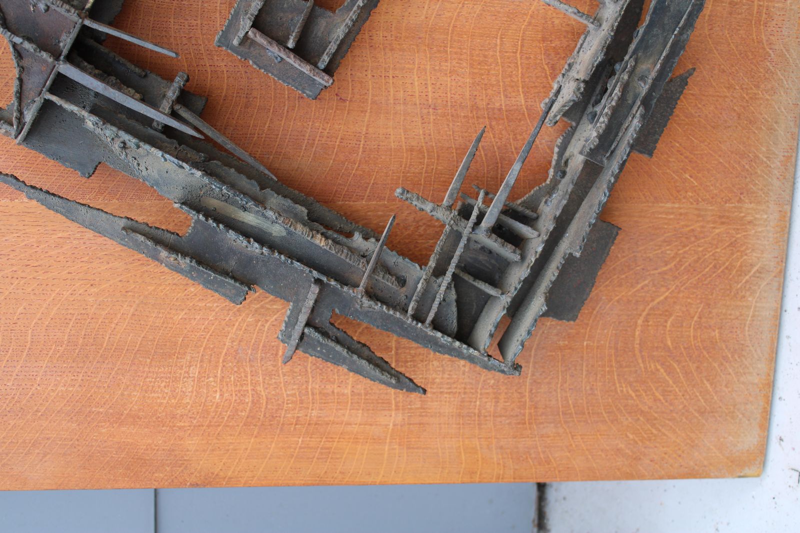 Brutalist Wall Sculpture  Forged Iron 1971 Italy Wooden Panel photo Art