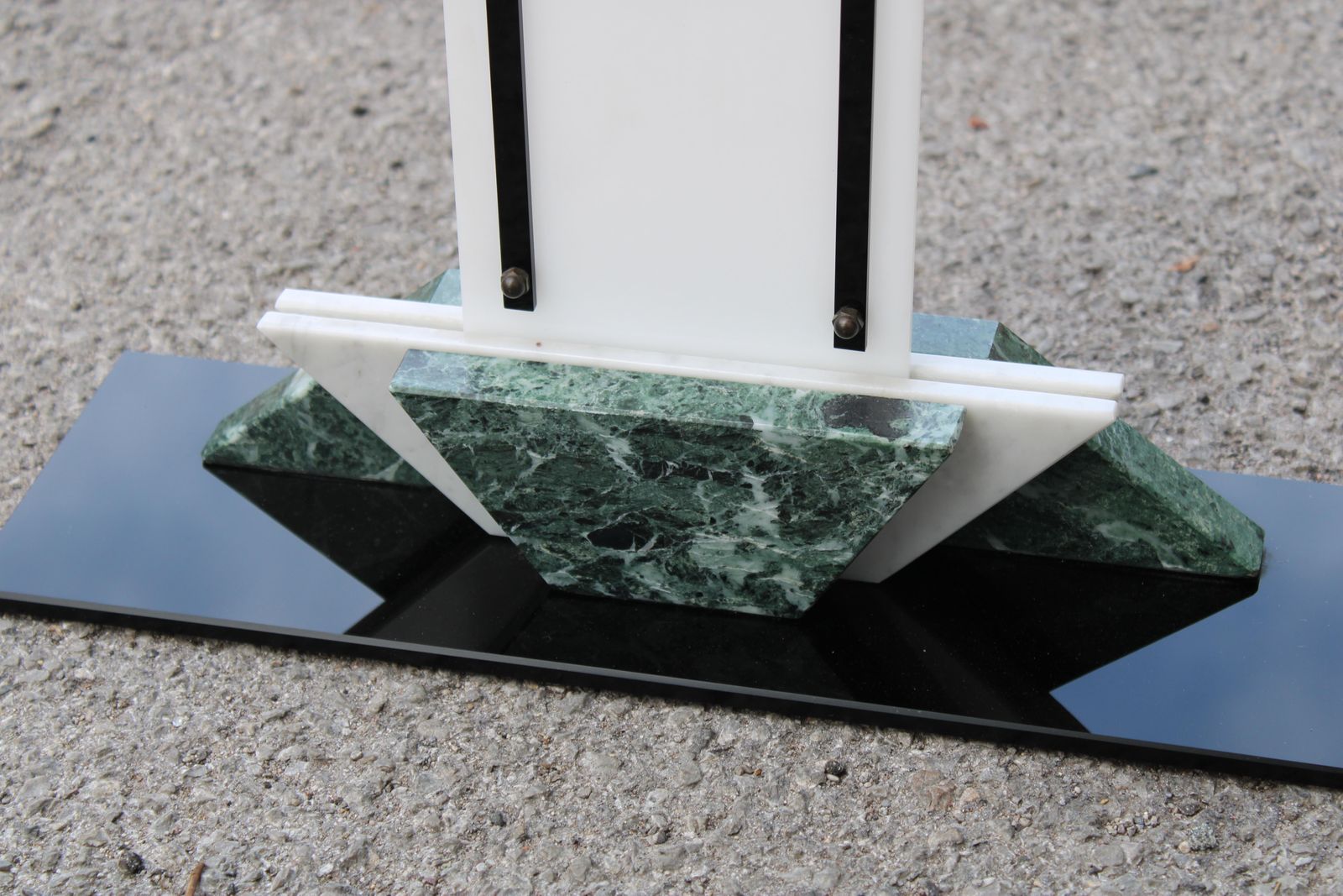 Art Deco Plexiglass Marble And Black Glass Table Clock photo for sale