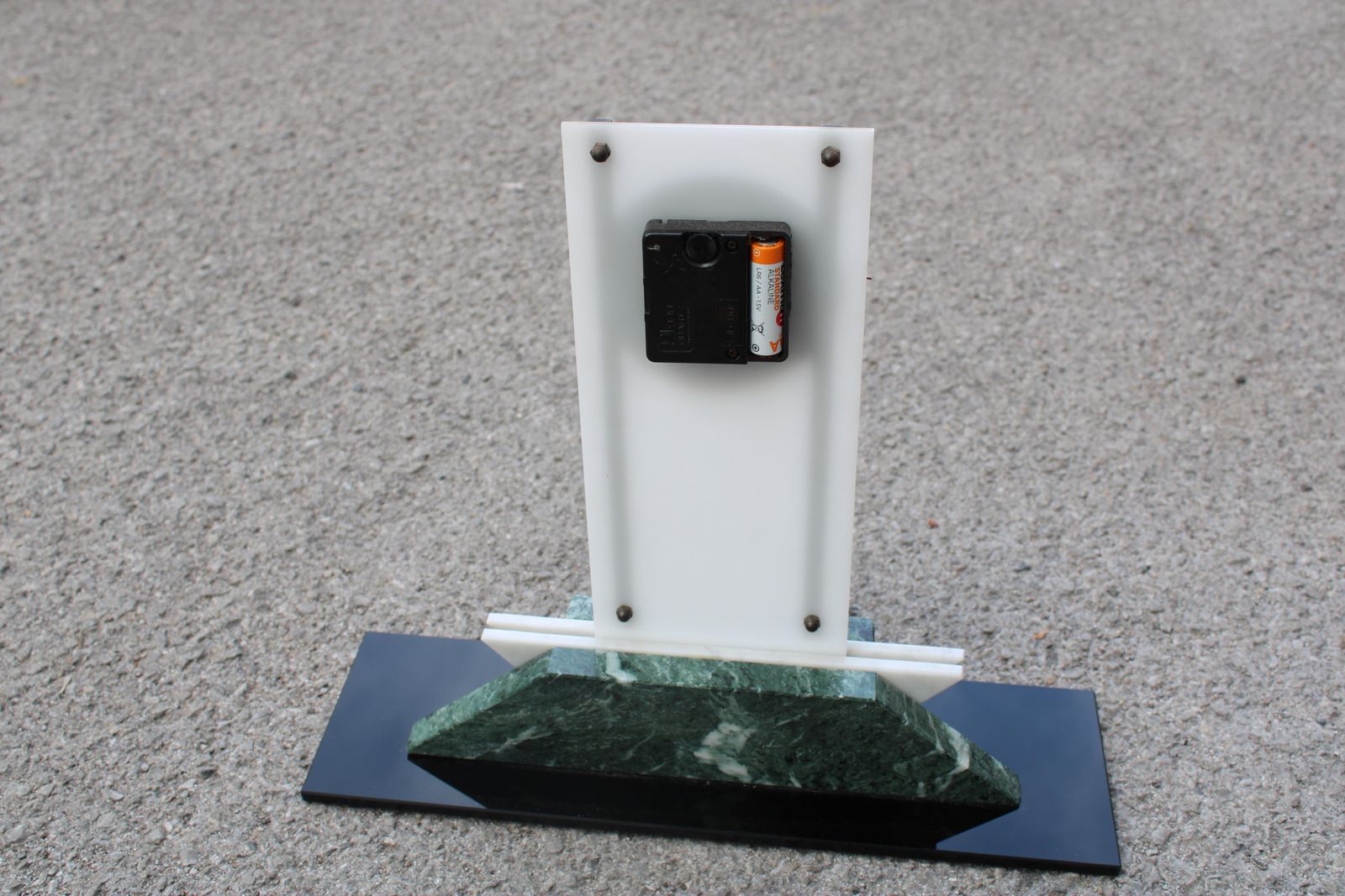 Art Deco Plexiglass Marble And Black Glass Table Clock photo 936.0