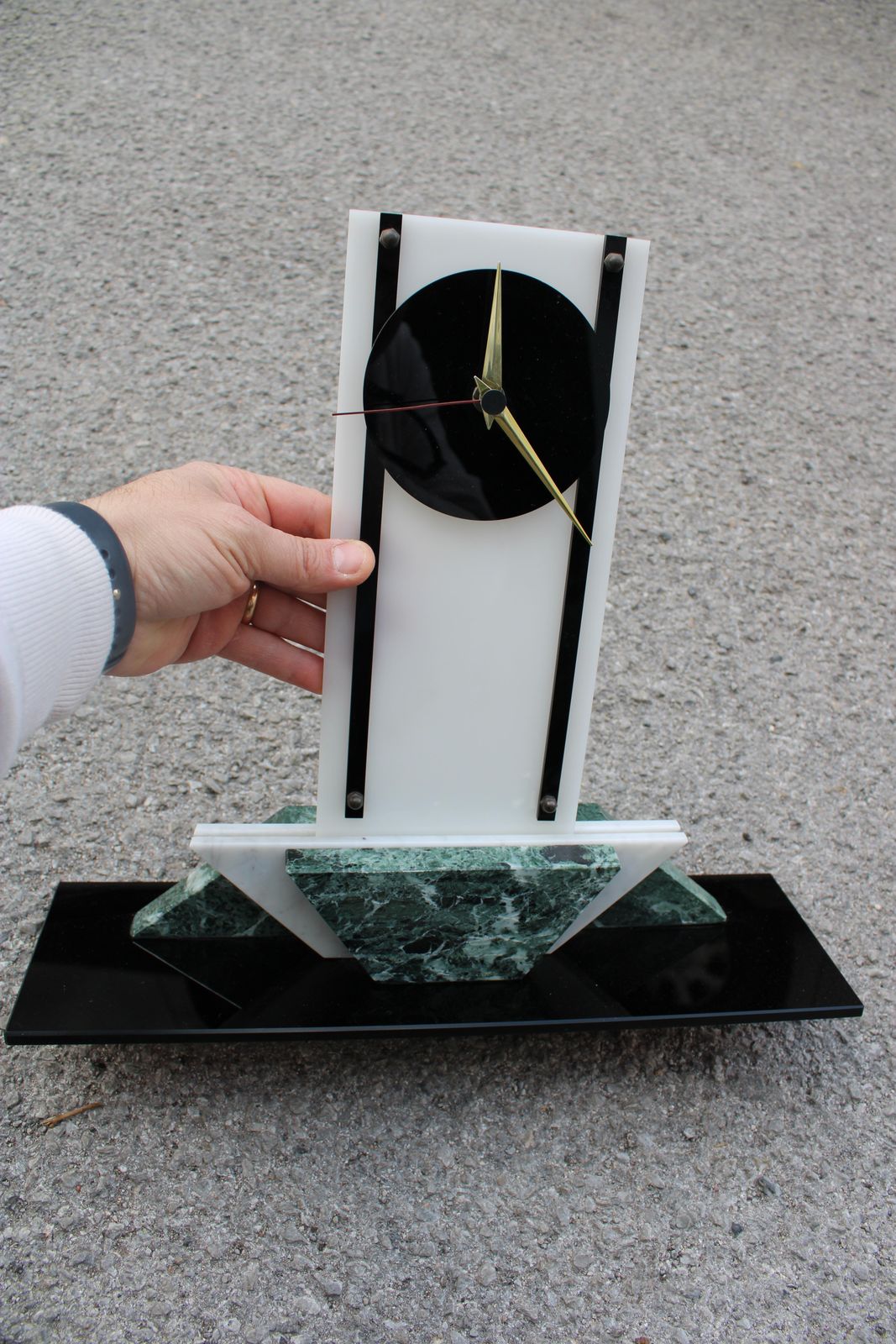 photo for sale Art Deco Plexiglass Marble And Black Glass Table Clock