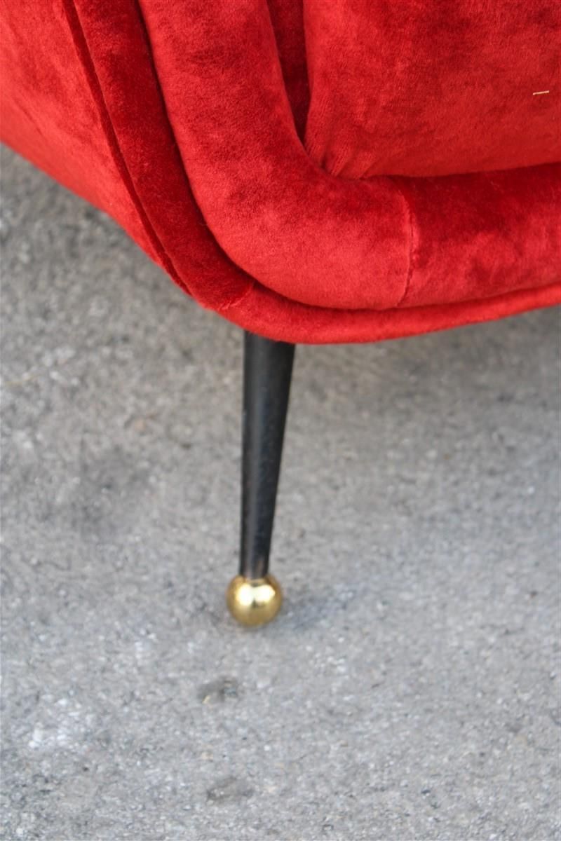 Pair Of Framar 1950s Italy Armchairs Metal And Brass Feet Red Fabric photo 3640.0