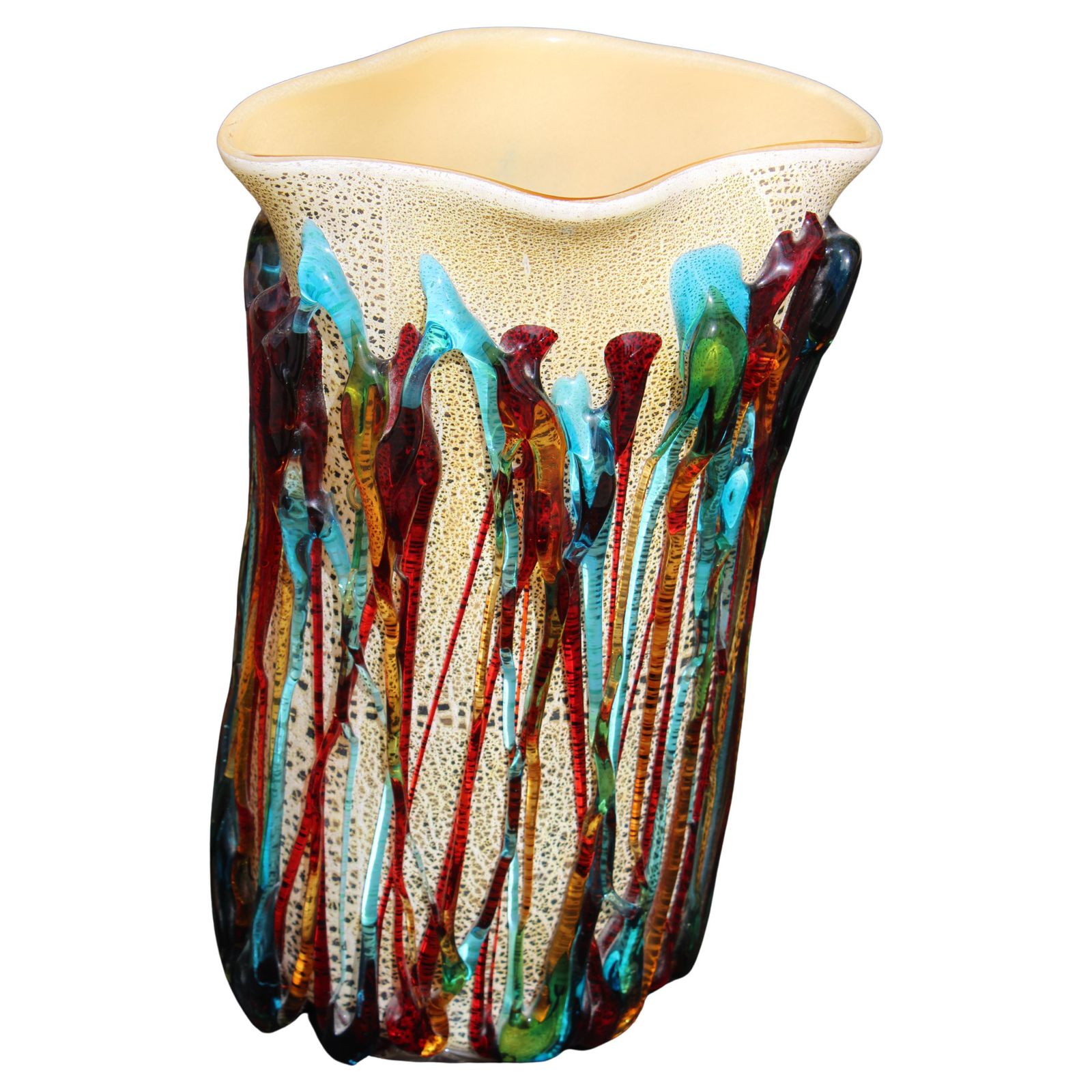 Large Murano Glass Vase Entirely Handmade Italy 1990 Colorful