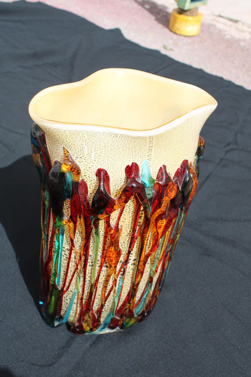Large Murano Glass Vase Entirely Handmade Italy 1990 Colorful photo for sale