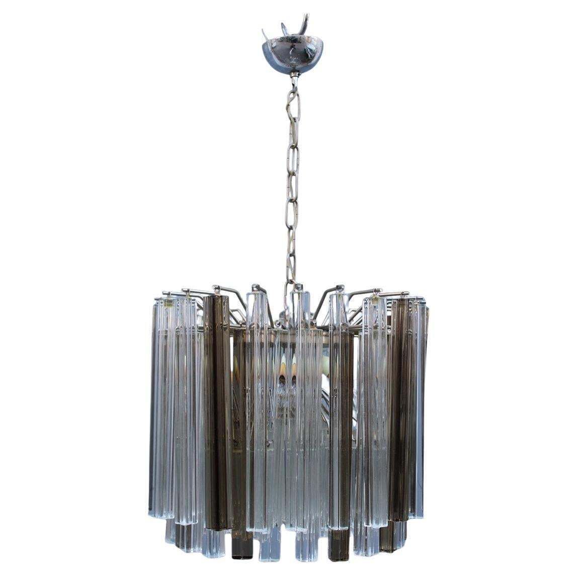 Venini Quadrifogio Italia 1970s Round Chandelier Chromed Metal Structure
