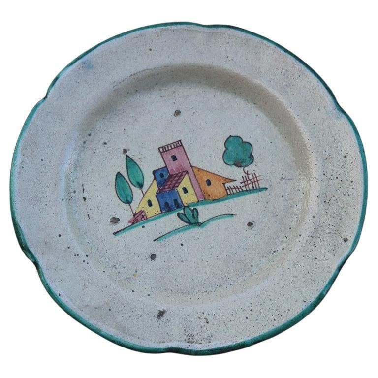 Avallone Round Ceramic Plate Vietri Sul Mare Mid Century With Little Houses