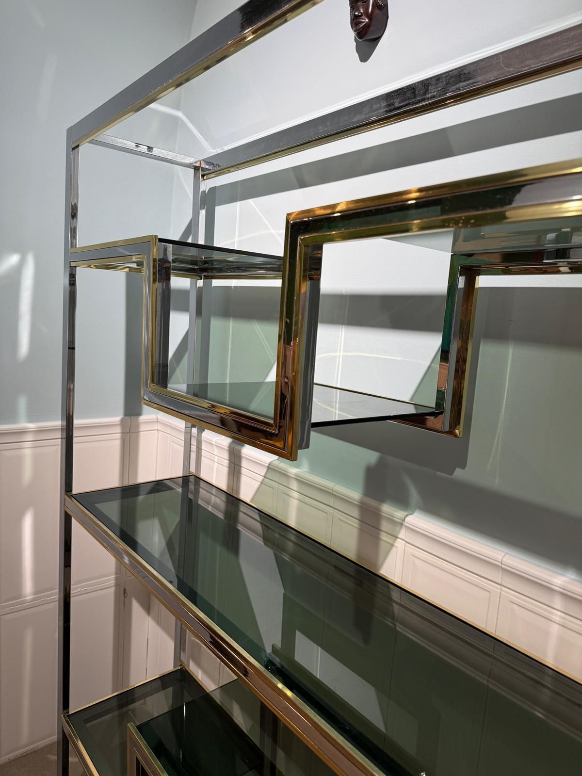 Chrome Metal And Brass Minimalist Bookcase Romeo Rega 1970 Italy photo vinterior