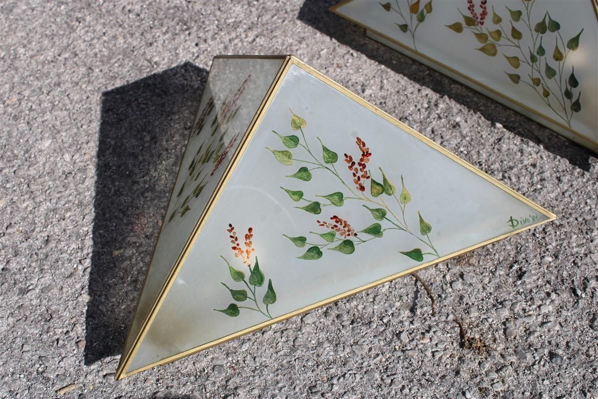 Pair Of Wall Lamps Triangle Design Italian Glass Painted Naturalist photo for sale