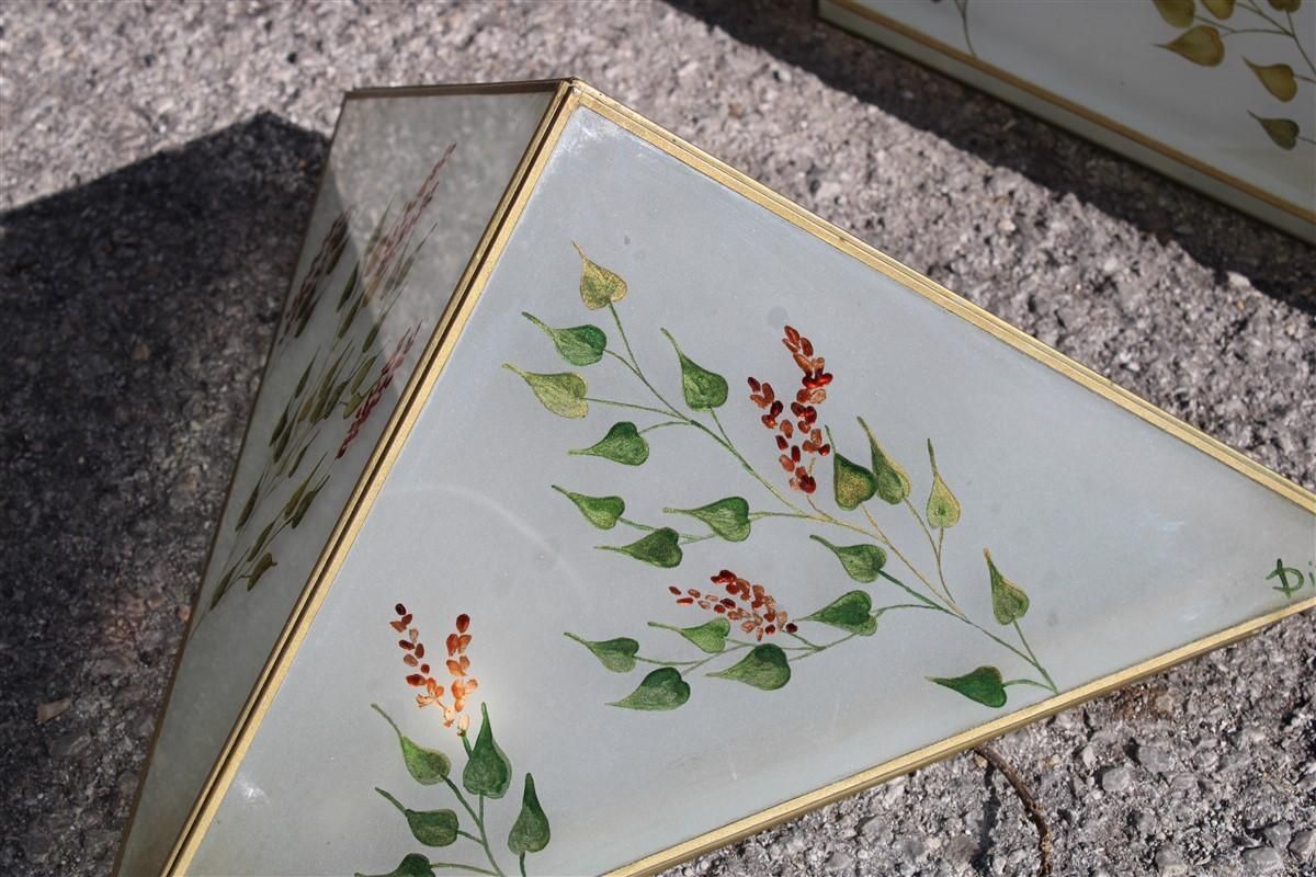Pair Of Wall Lamps Triangle Design Italian Glass Painted Naturalist photo 1594.0