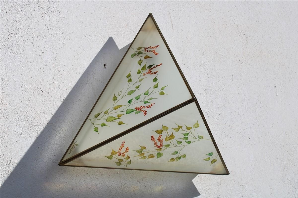 Pair Of Wall Lamps Triangle Design Italian Glass Painted Naturalist photo vinterior