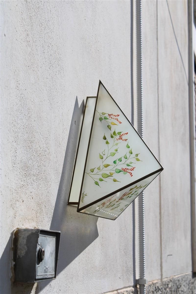 Pair Of Wall Lamps Triangle Design Italian Glass Painted Naturalist photo buy