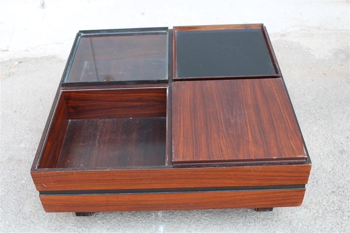 Low Square Wooden Coffee Table With Trays Luigi Sormani 1960 Italy Brass photo Furniture