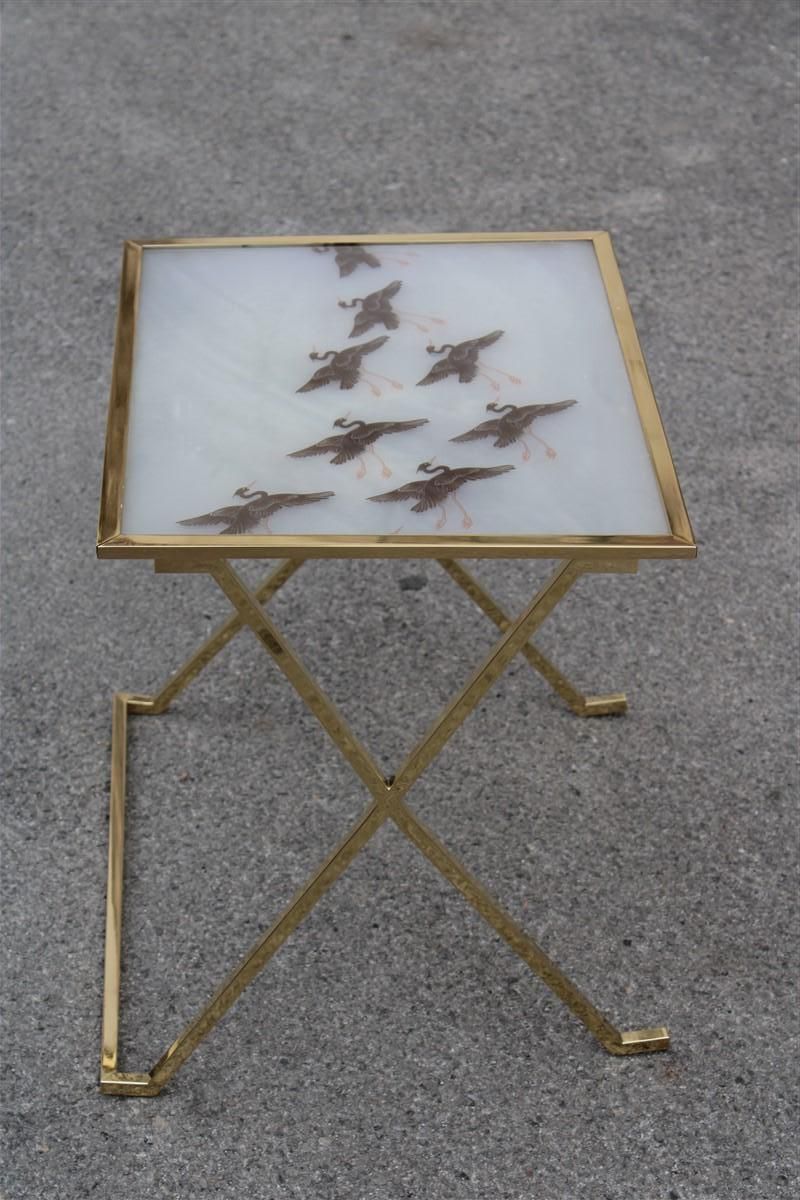 Tavolino Da Salotto In Solido Ottone E Lucite Con Fenicotteri Francia 1970s photo Furniture