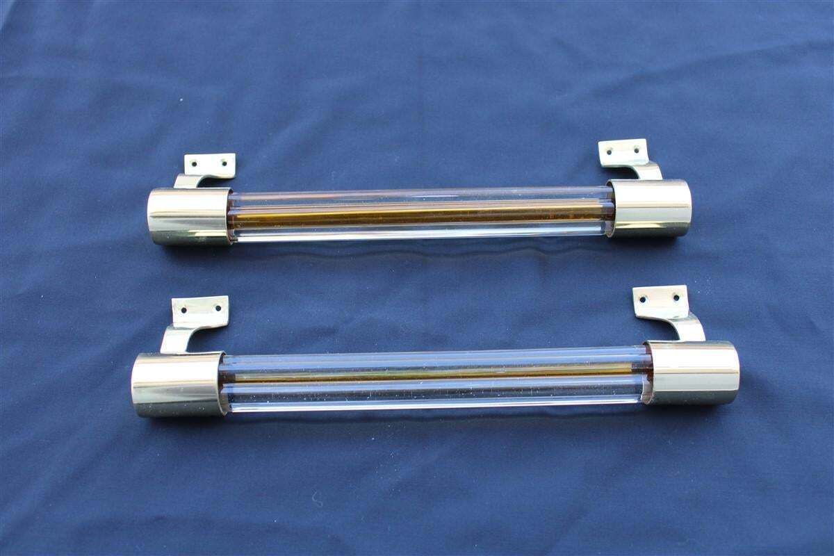 Pair Mid Century Venini Handles Brass Shiny And Murano Glass 1950s Made In Italy photo for sale