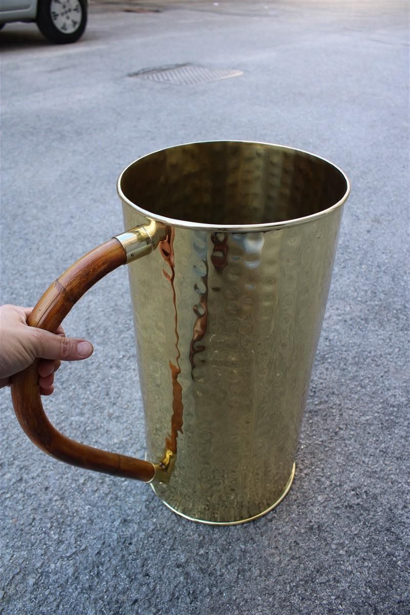 Elegant Umbrella Stand Bamboo And Solid Brass Italian Design 1970s photo vintage