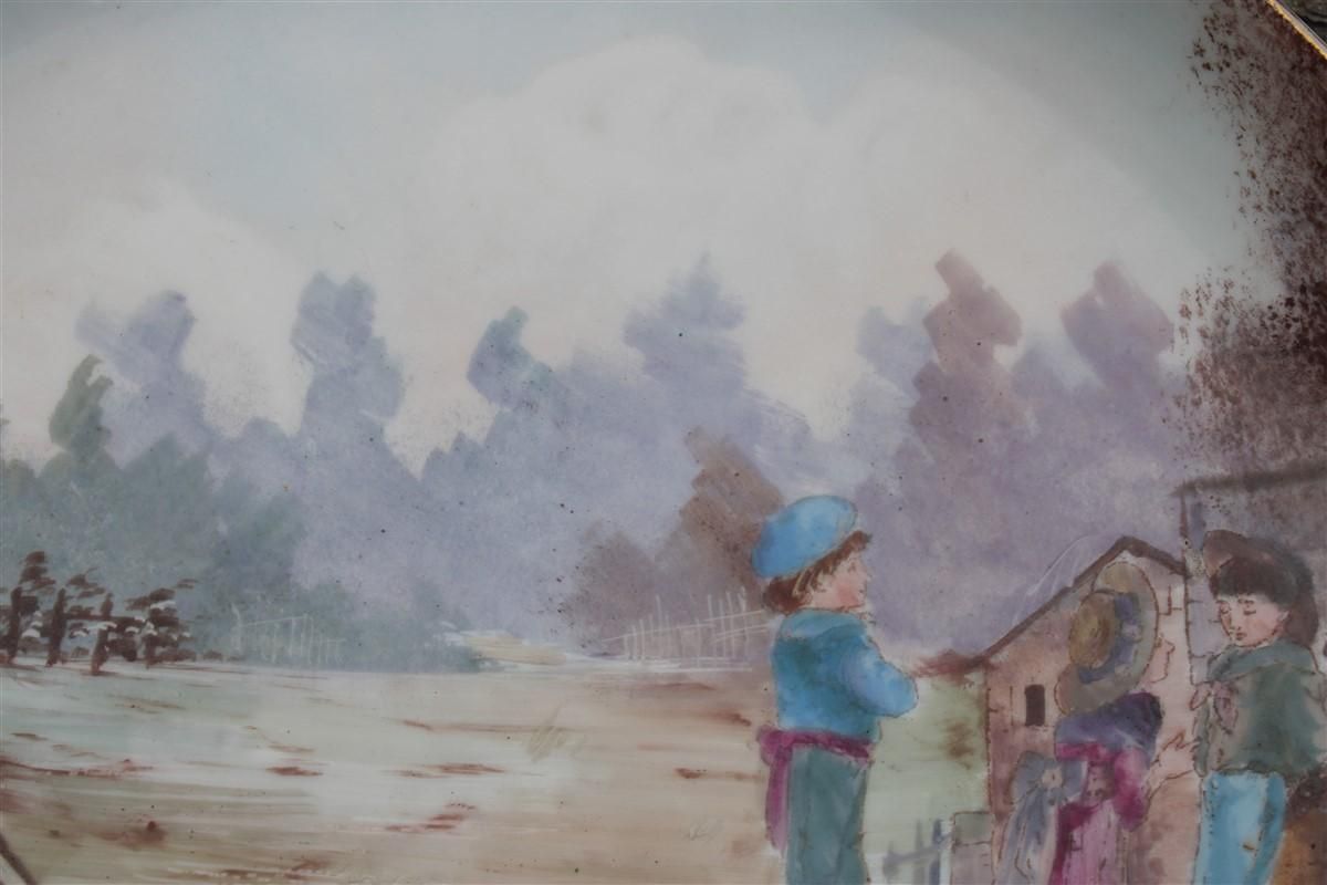 Plate Decorated And Hand Painted 1930 With Children And Countryside Porcelain photo vinterior