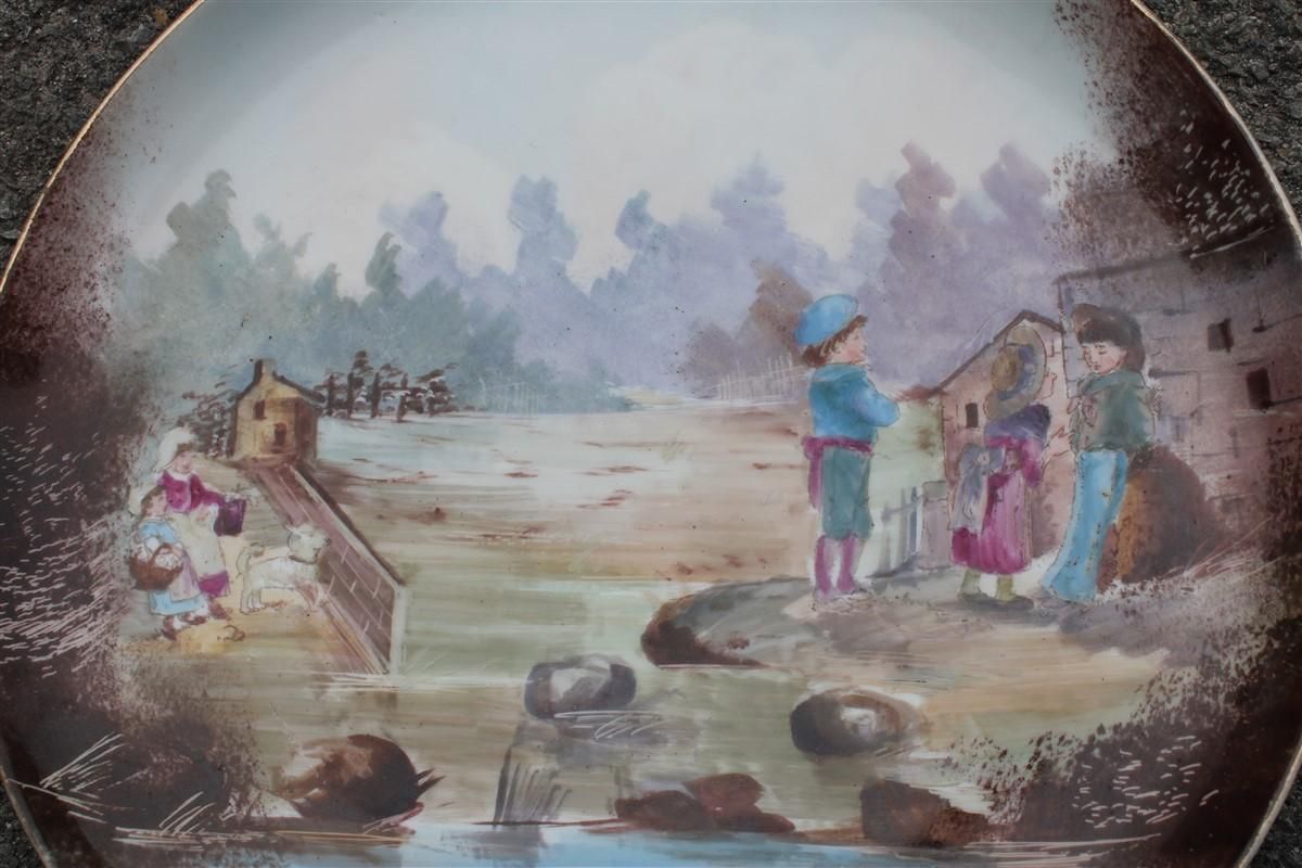 Plate Decorated And Hand Painted 1930 With Children And Countryside Porcelain photo buy