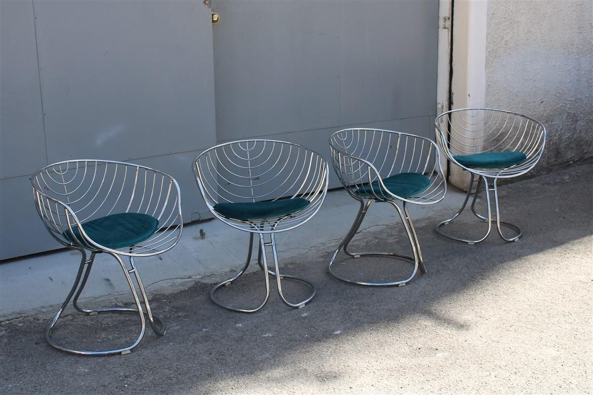 photo for sale Chairs Model Marika Giorgio Rinaldi For Rima Italian Design 1970 Green Crhome