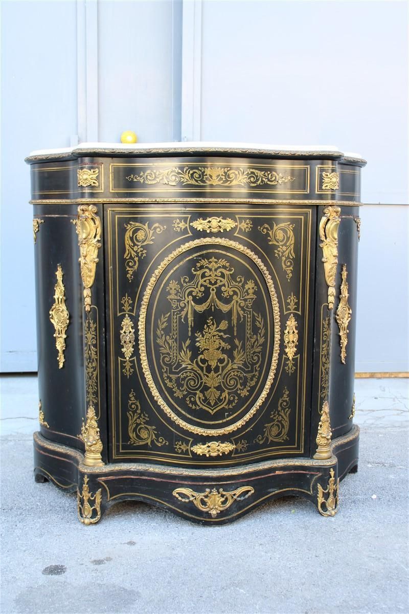 Cabinet Black And Gold Napoleon III 1860 France Marble Top André Charles Boulle photo furniture