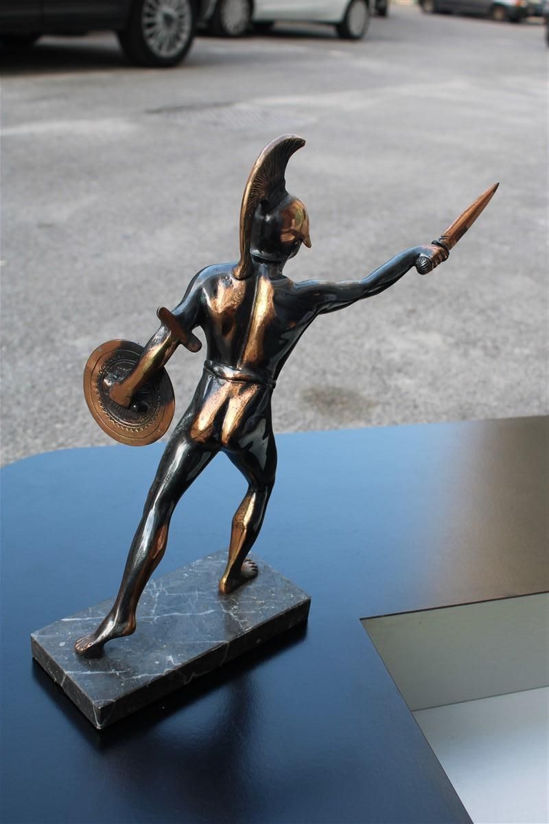 Figurative Sculpture In Aged Metal Of A Roman Warrior Gladiator 1950 photo vintage