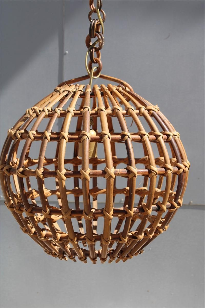 Bamboo And Round Italian Brass Chandelier Mid Century Albini Style 1950 photo for sale