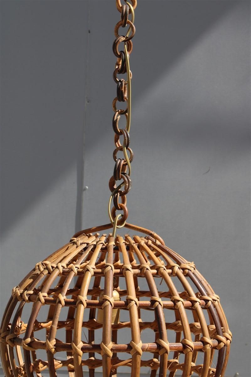 Bamboo And Round Italian Brass Chandelier Mid Century Albini Style 1950 photo Lighting