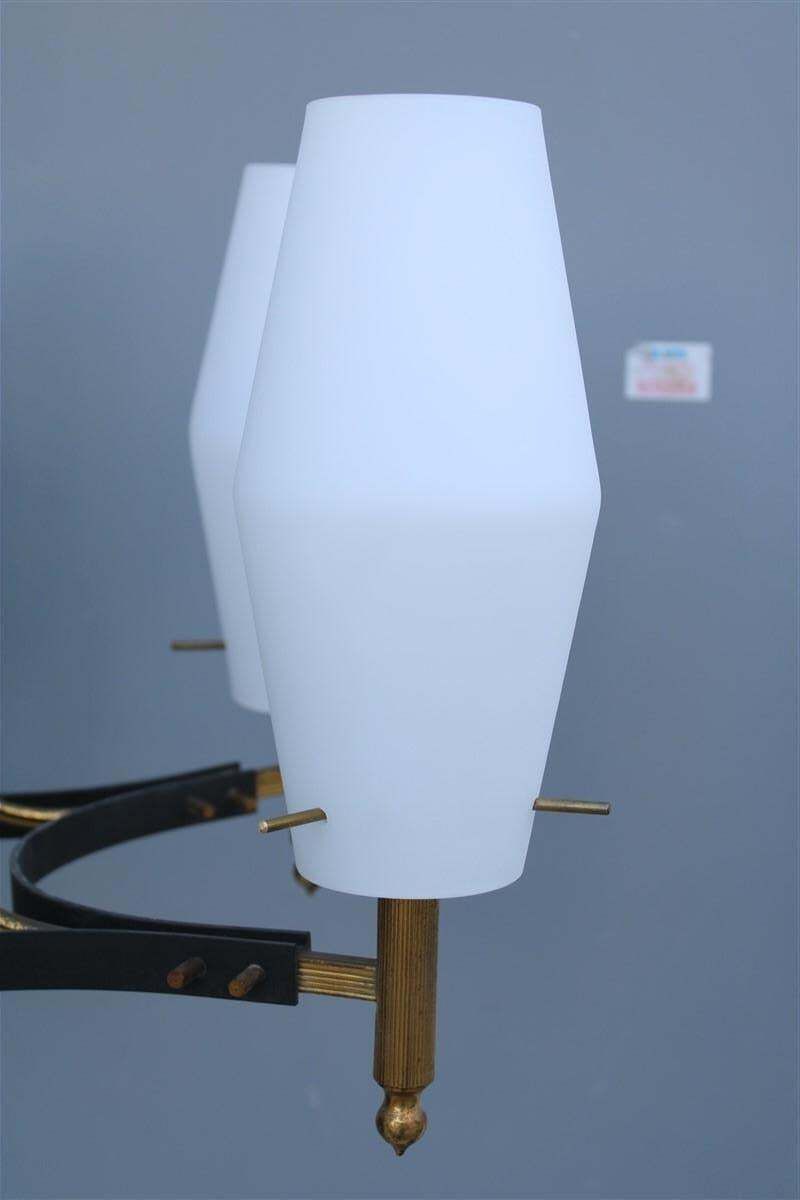 photo for sale Round Mid Century Italian Stilnovo Style Chandelier Brass Murano Glass 1950