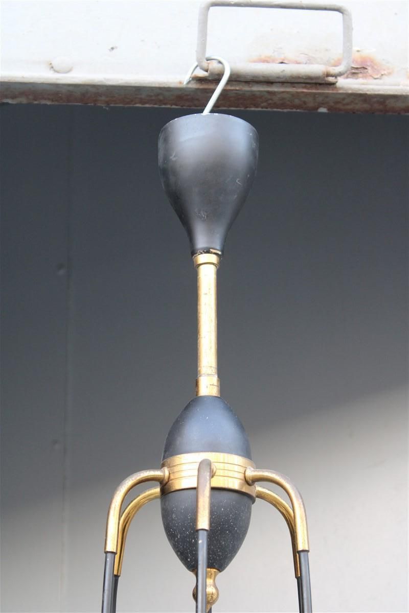 3717.0 Round Mid Century Italian Stilnovo Style Chandelier Brass Murano Glass 1950 photo