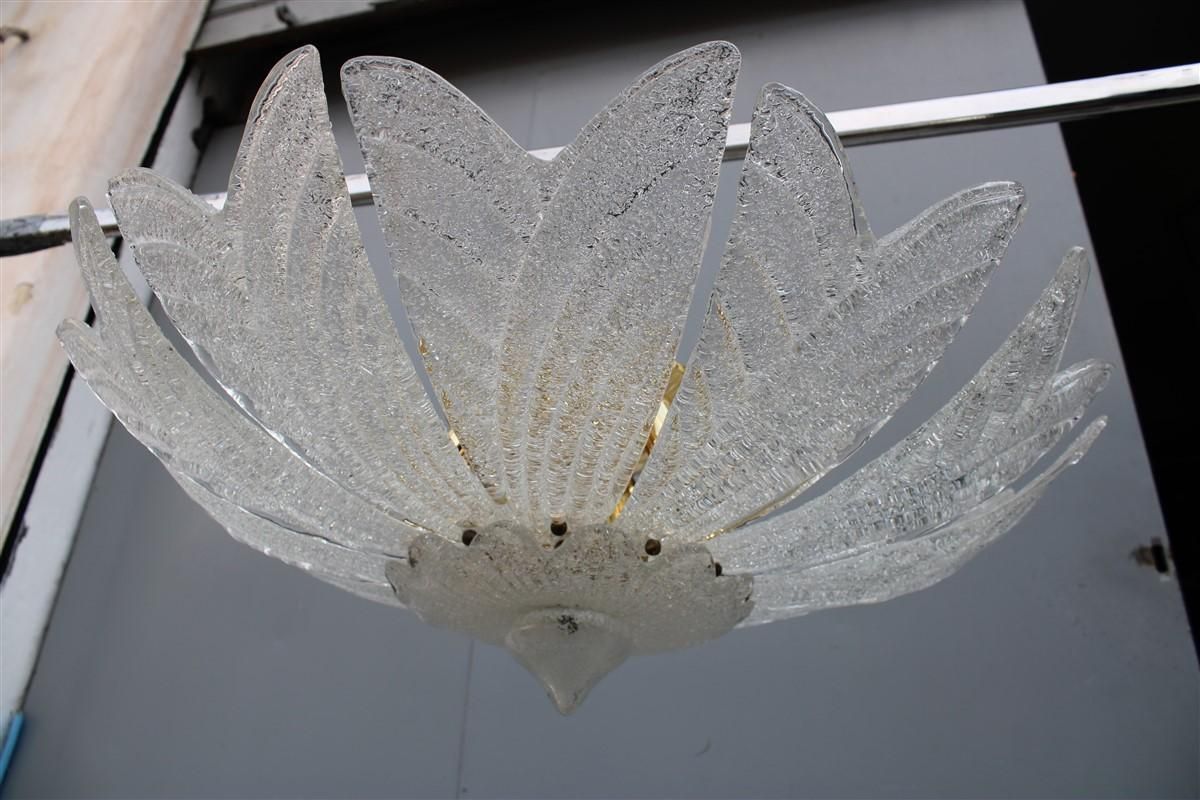 Flower Ceiling Lamp In Murano Glass And Brass 1970 Italy photo for sale