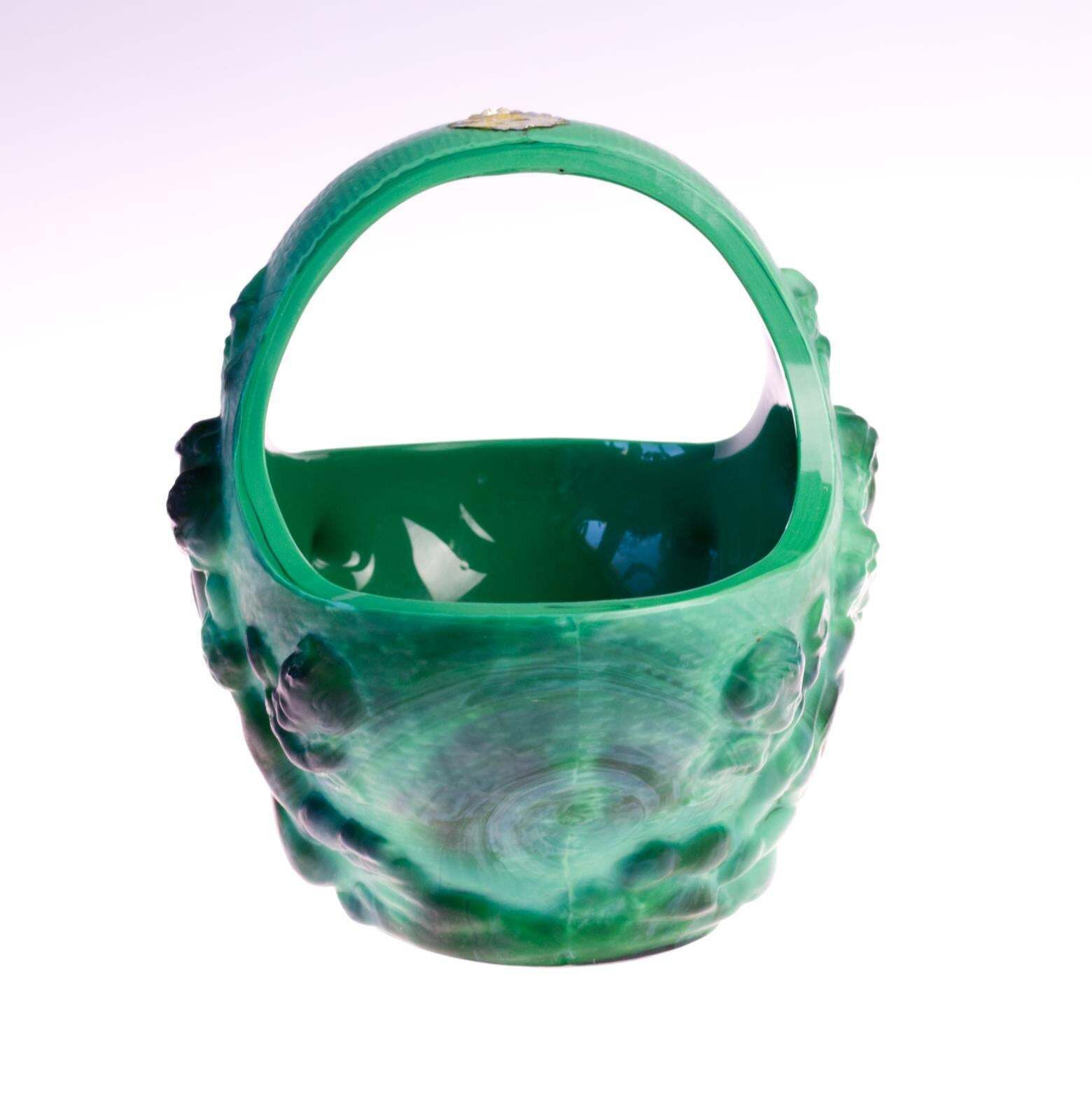 Original Art Deco Schlevogt Ingrid Malachite Green Glass Basket, 1930s photo for sale