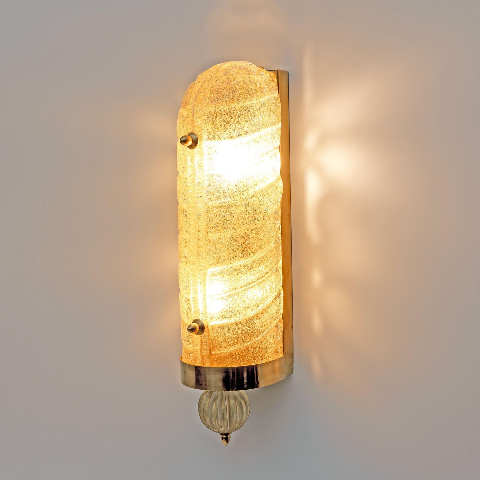 Pair Of Barovier & Toso Art Deco Style Brass And Murano Glass Sconces photo for sale