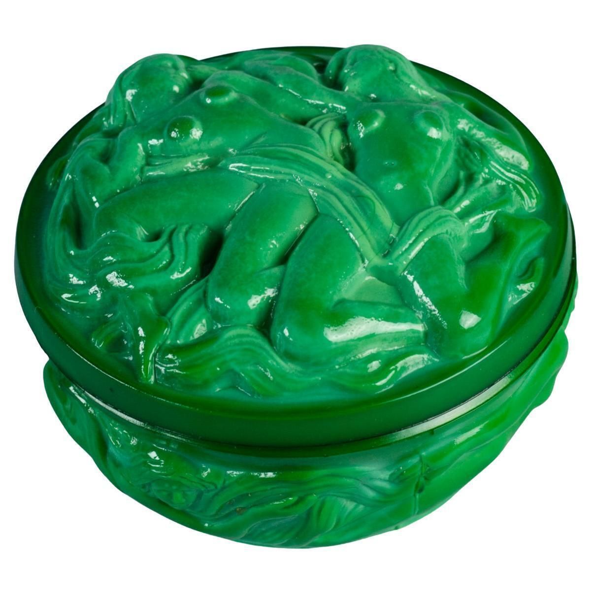 Hoffmann And Schlevogt Art Nouveau Malachite Glass Trinket Box