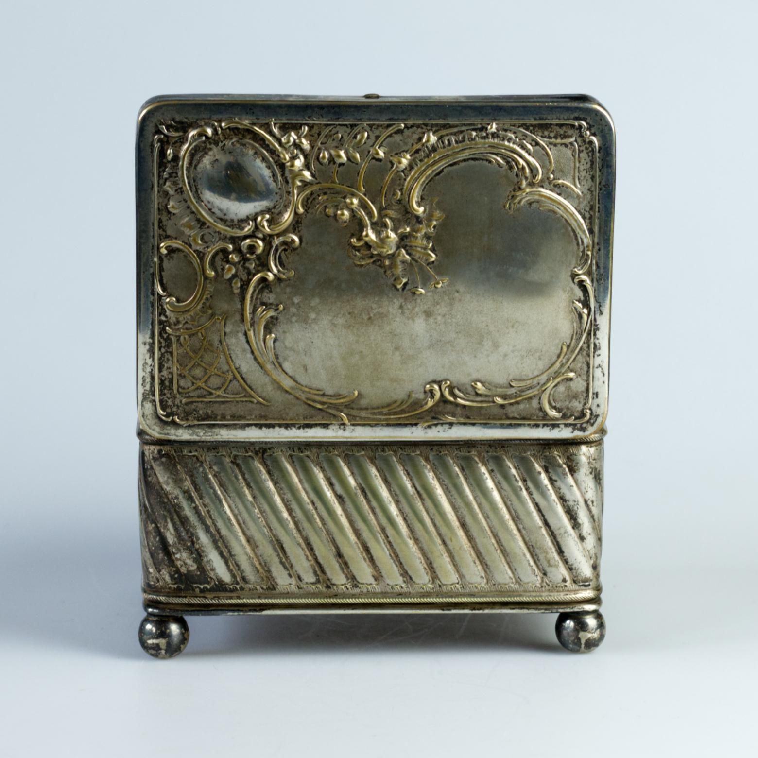 photo for sale Silver Plated Cigarette Or Cigar Box Humidot With Cedar Filling Circa 1900s