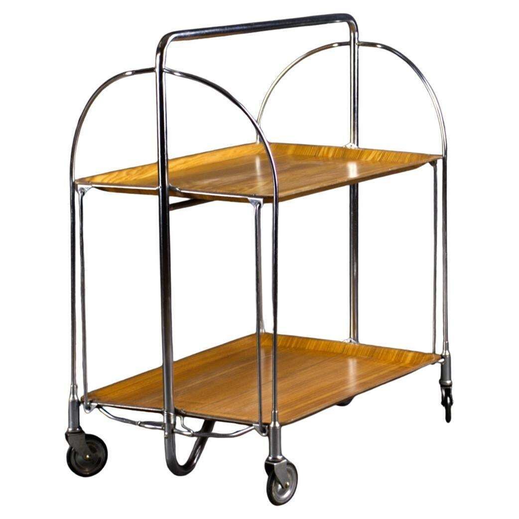 Mid Century Modern Folding Tea / Bar Cart In Chrome And Molded Plywood