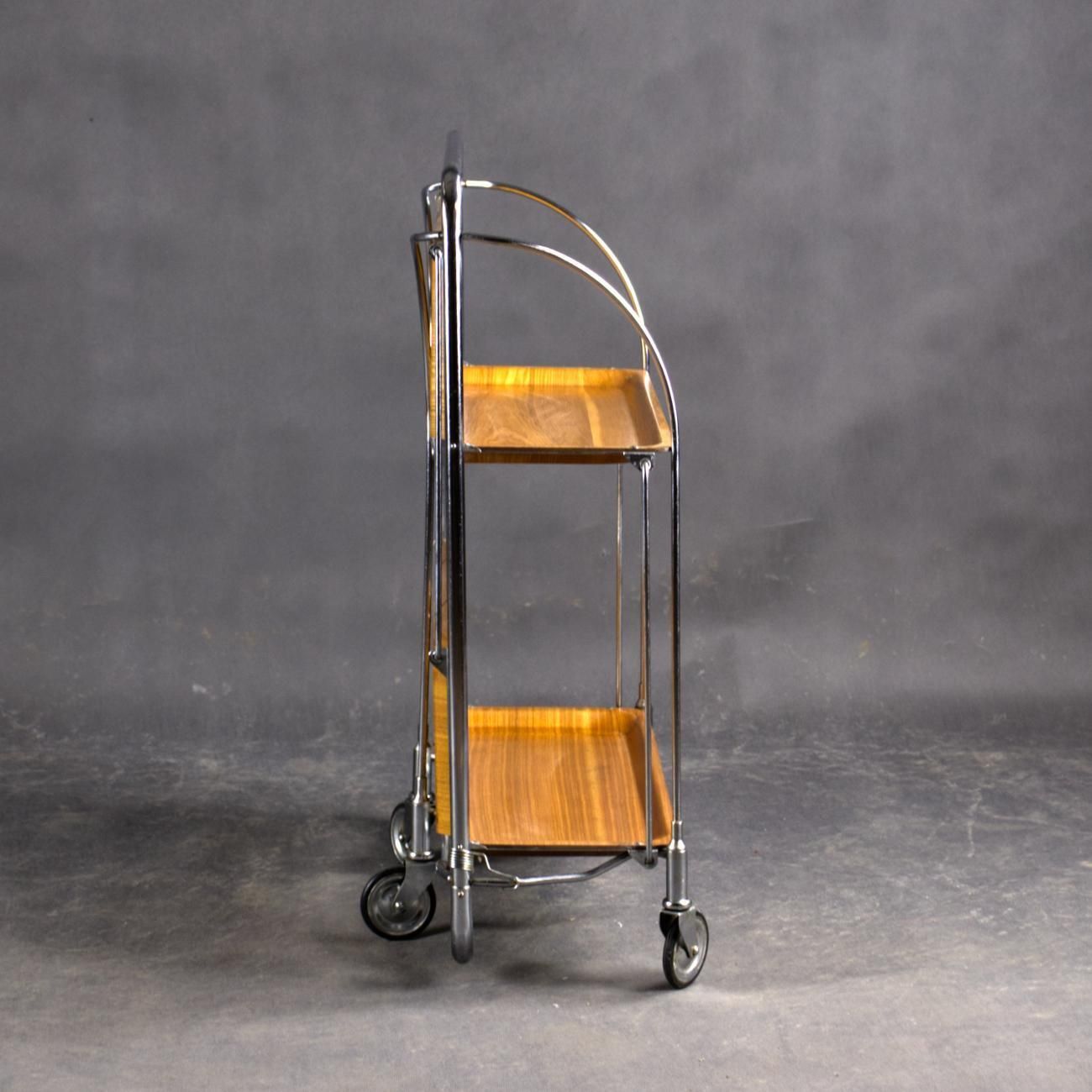 Mid Century Modern Folding Tea / Bar Cart In Chrome And Molded Plywood photo vinterior