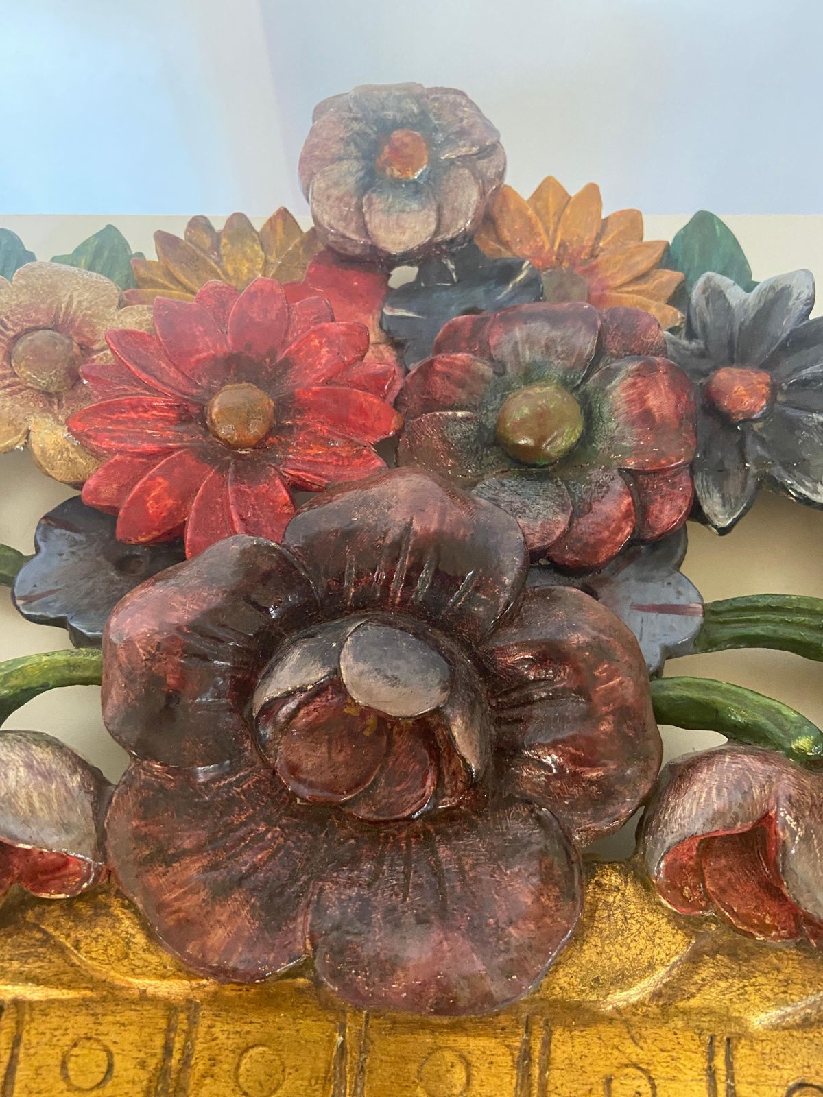 An English 1930s Carved Floral Basket Wall Appliqué Or Wall Hanging photo for sale