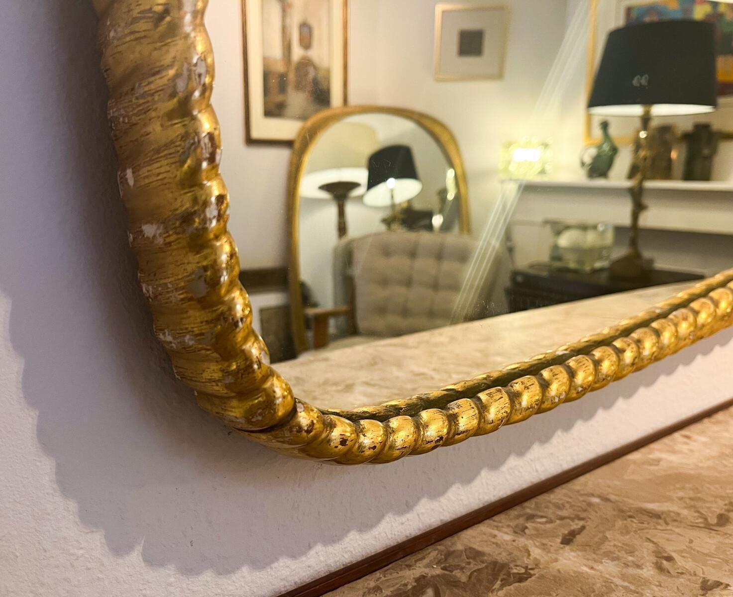 Mid Century Twisted Gilded Wood Mirror Attribued To Osvaldo Borsani, 1950s photo for sale