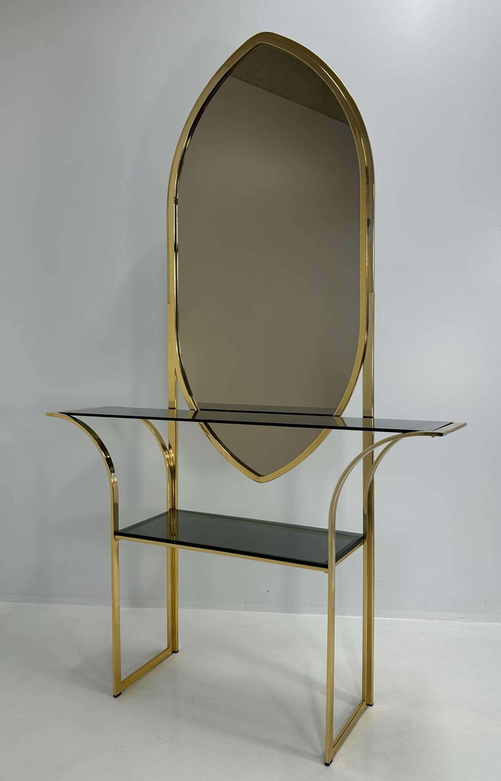 Italian Mirror And Curved Brass Console, 1970s photo 4424.0