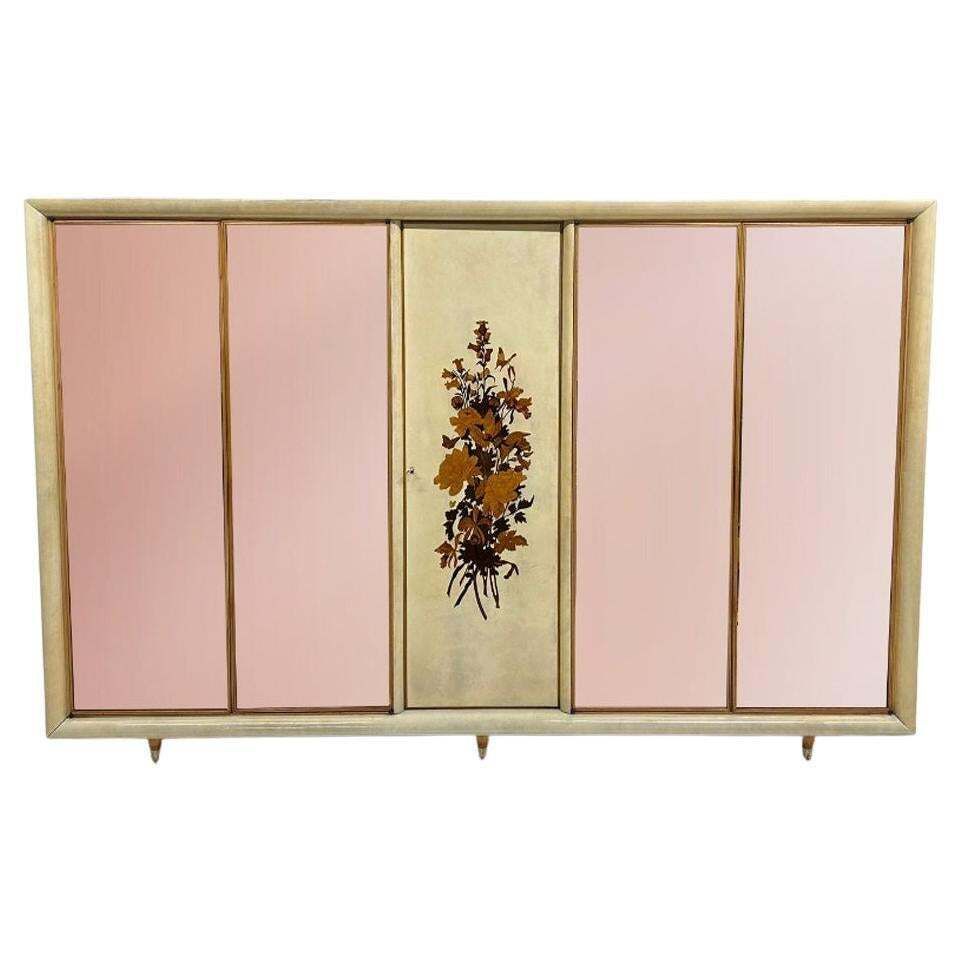 Italian Art Deco Armoire In Parchment With Inlays Signed By Anzani, 1950s