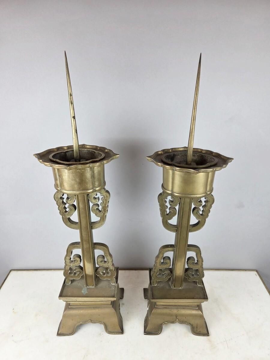 Pair Of Large Bronze Candlesticks, Chinese Work, Late 19th Century photo furniture