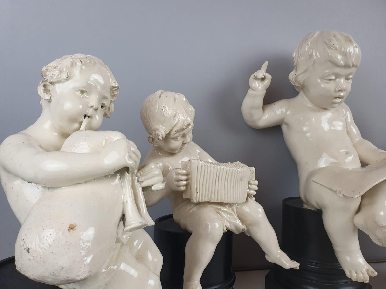 Group Of 5 Earthenware Musician Cherubs, Late 19th, Early 20th. photo furniture
