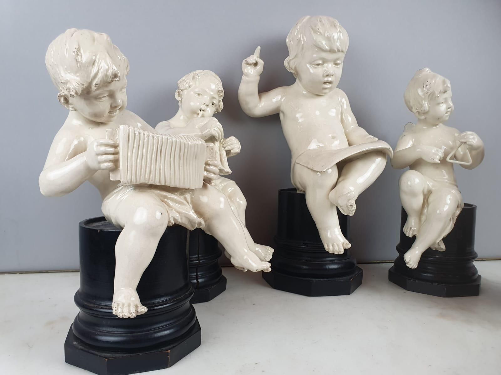 Art Group Of 5 Earthenware Musician Cherubs, Late 19th, Early 20th. photo