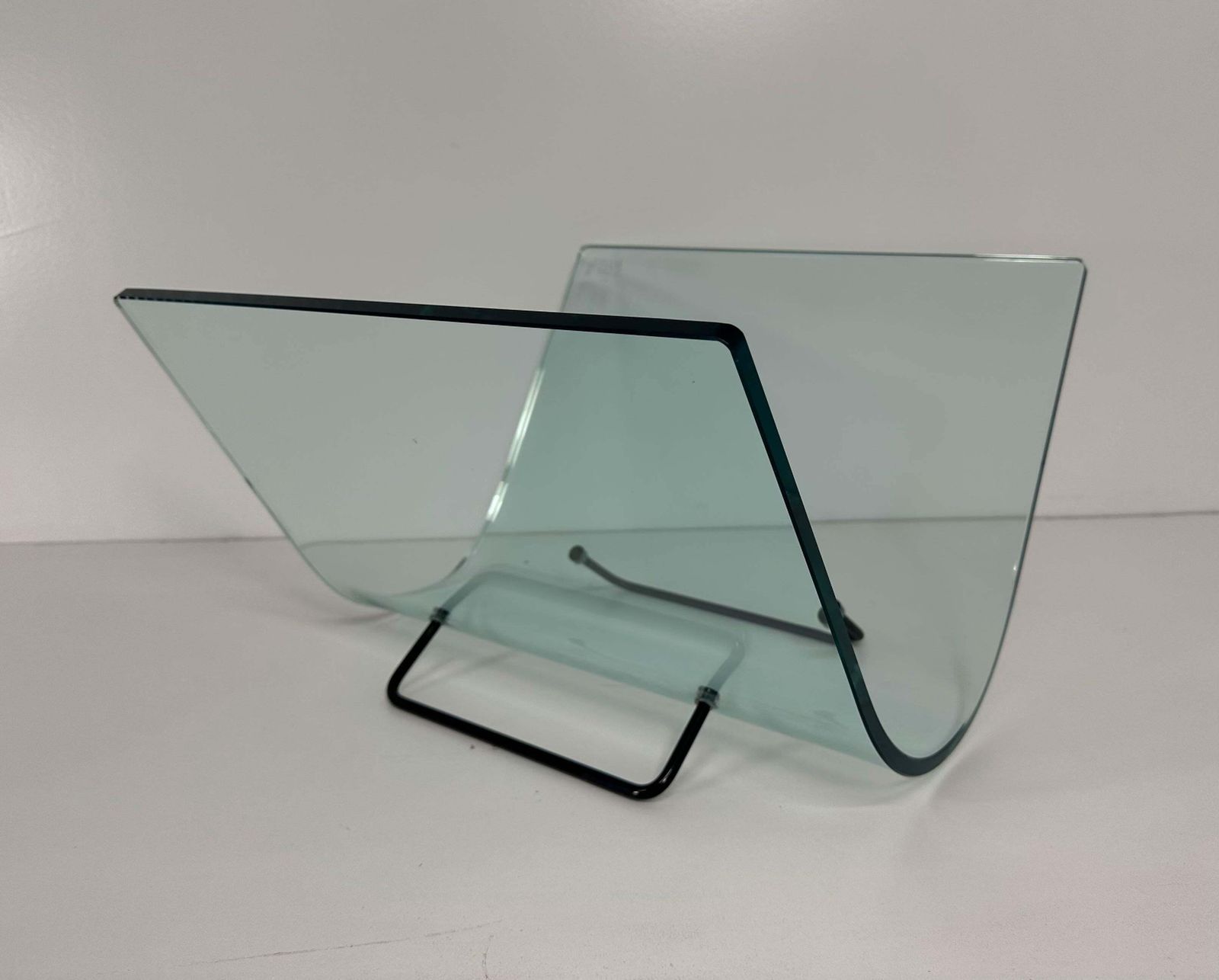 Italian Curved Glass And Metal Magazine Holder, Fiam, 1980s photo Home Decor